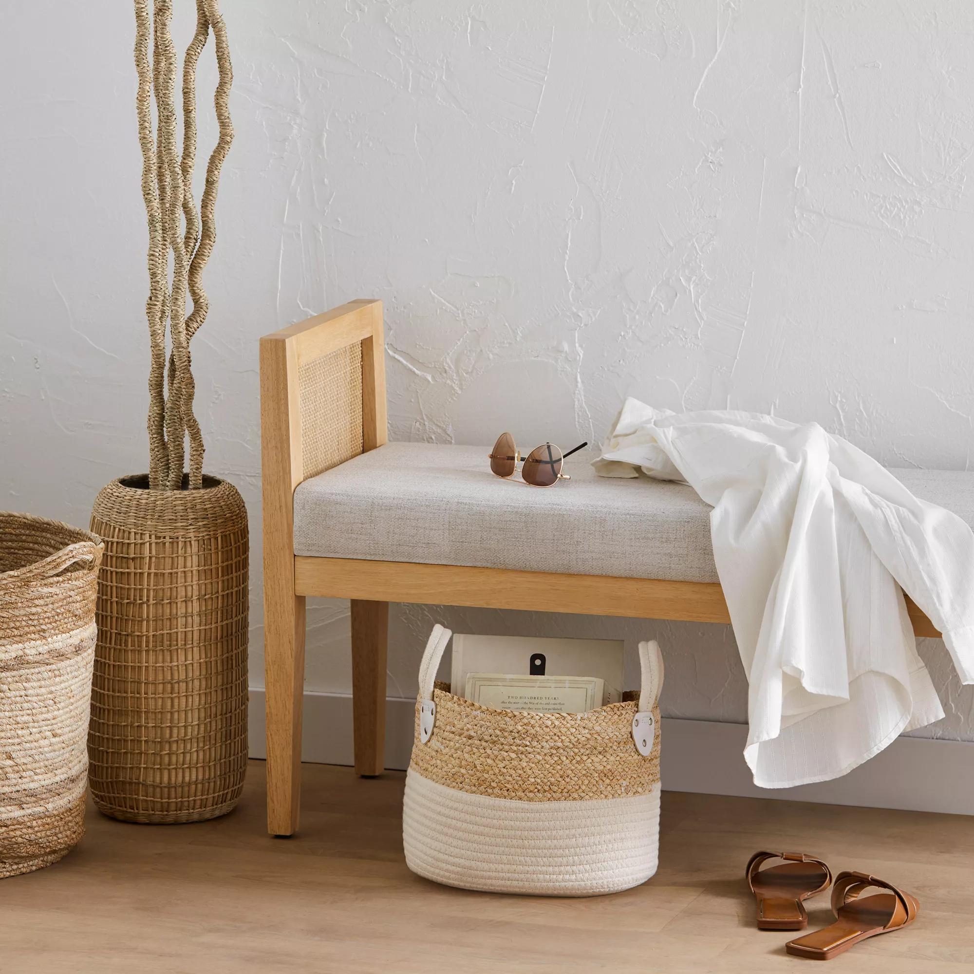 Corn Fiber and Cotton Rope Storage Basket