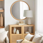 Round Wood-Framed Mirror