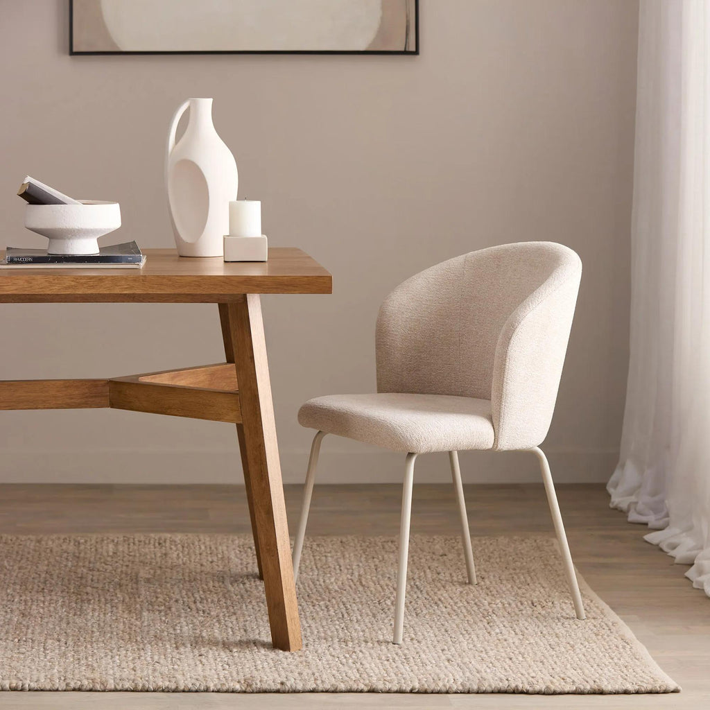 Beige Fabric and Metal Dining Chair