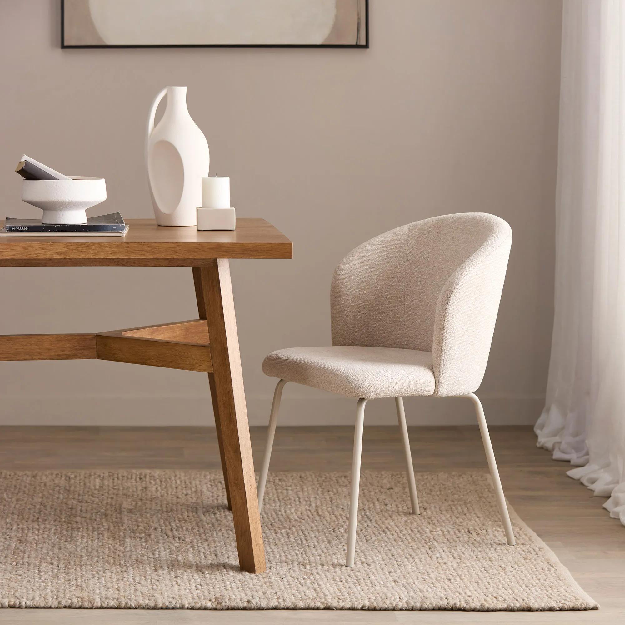 Beige Fabric and Metal Dining Chair