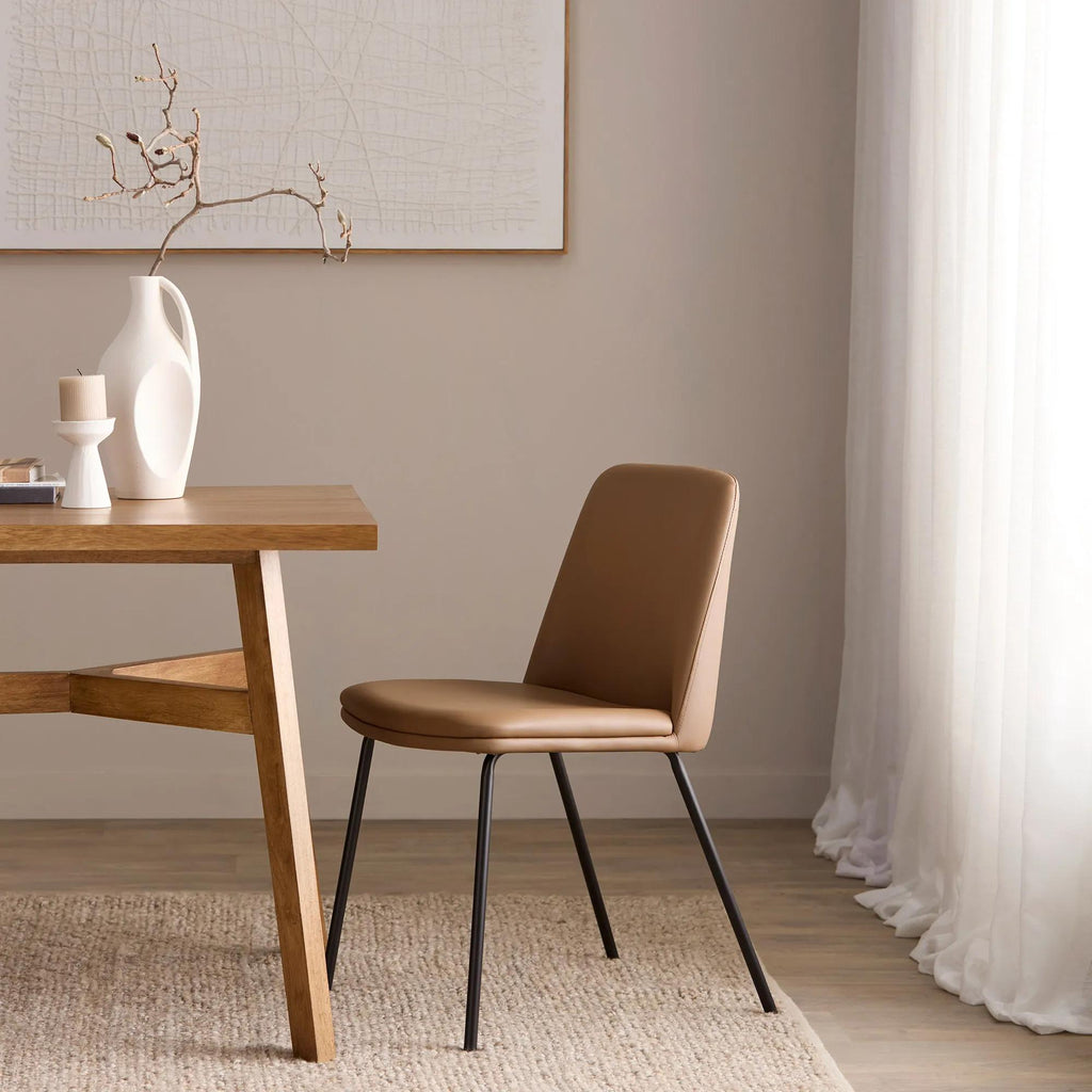 Brown Faux Leather and Metal Dining Chair