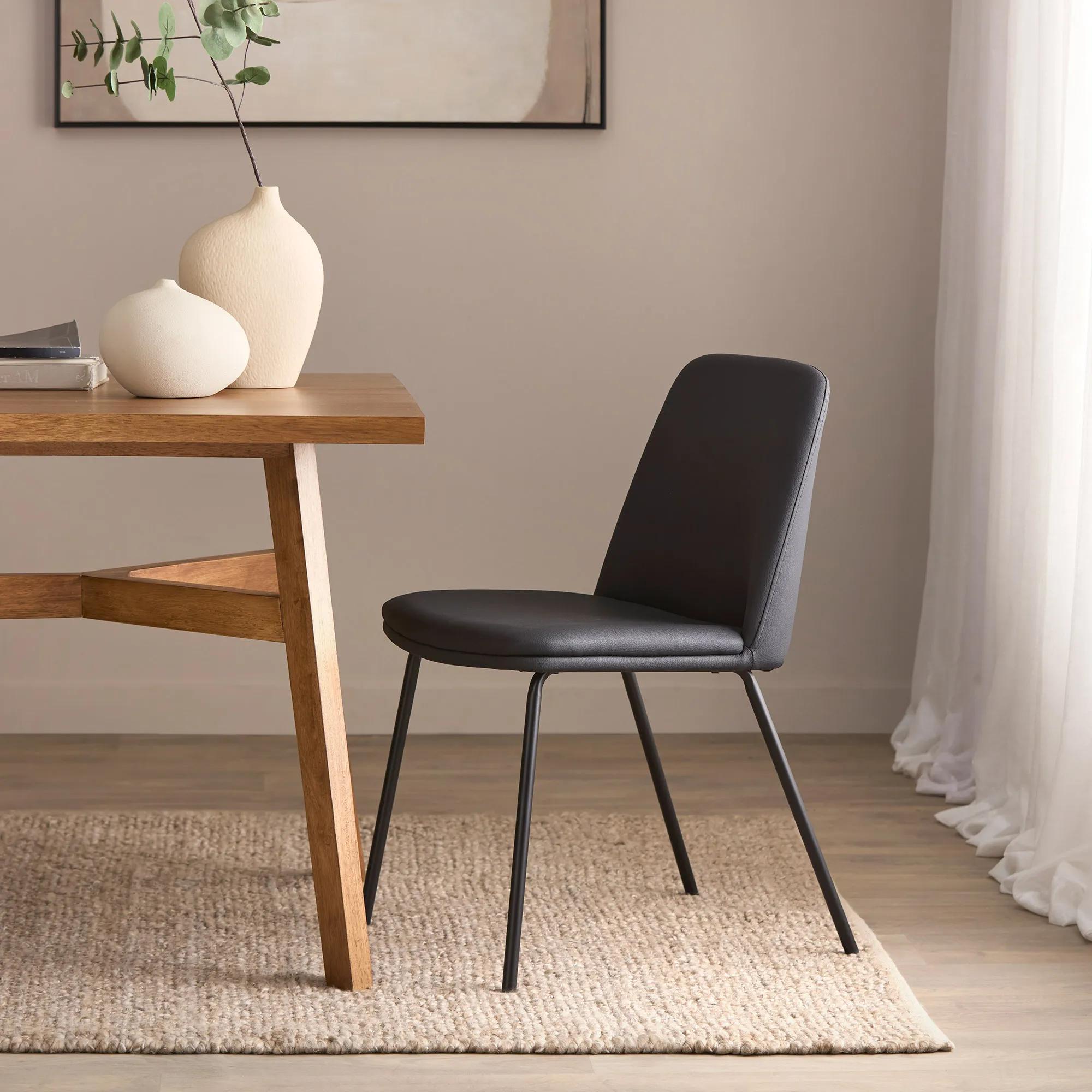 Black Faux Leather and Metal Dining Chair