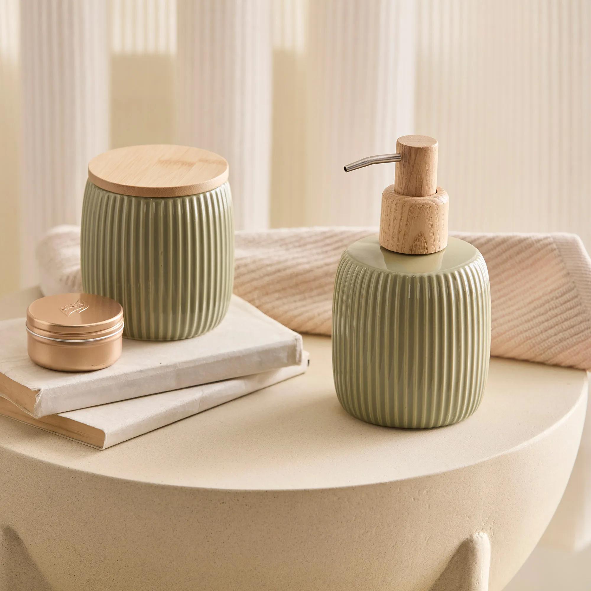 Ribbed Ceramic Cotton Jar