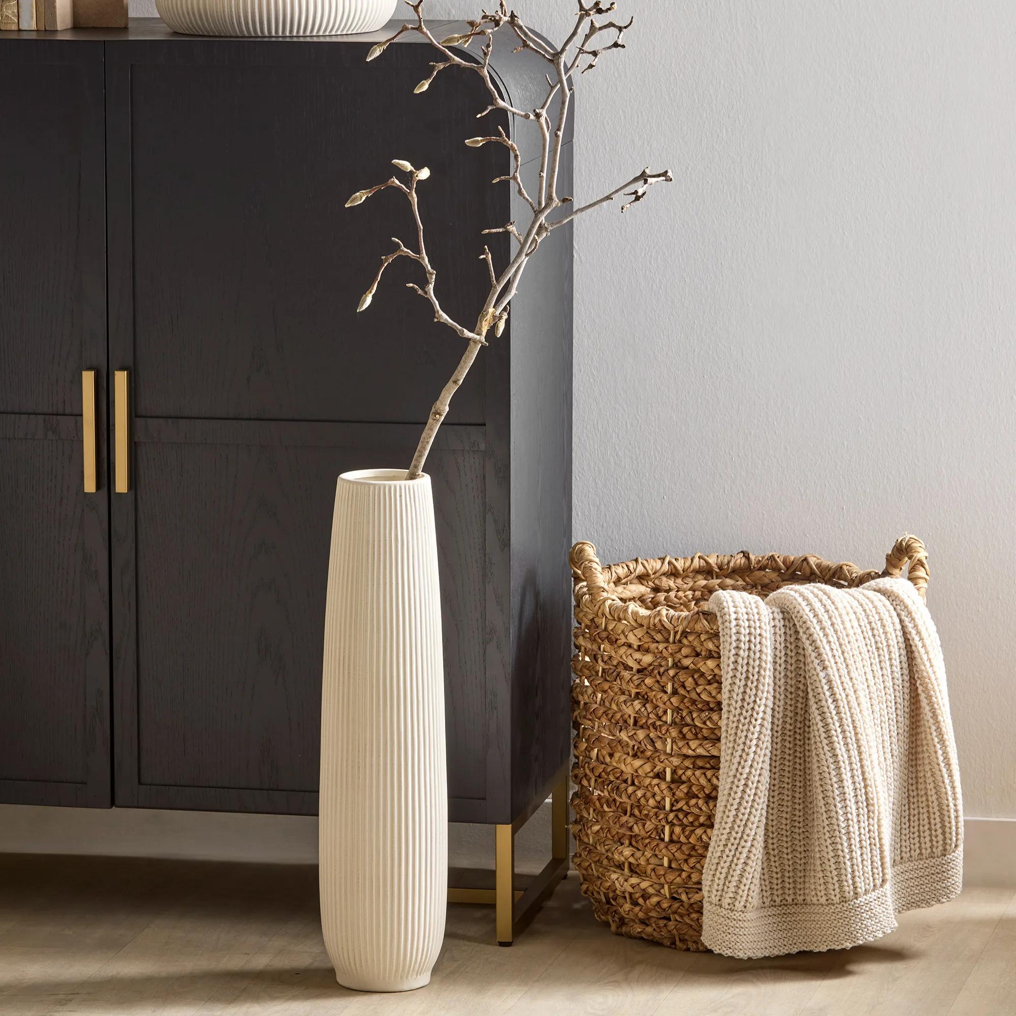 Ribbed Ceramic Floor Vase