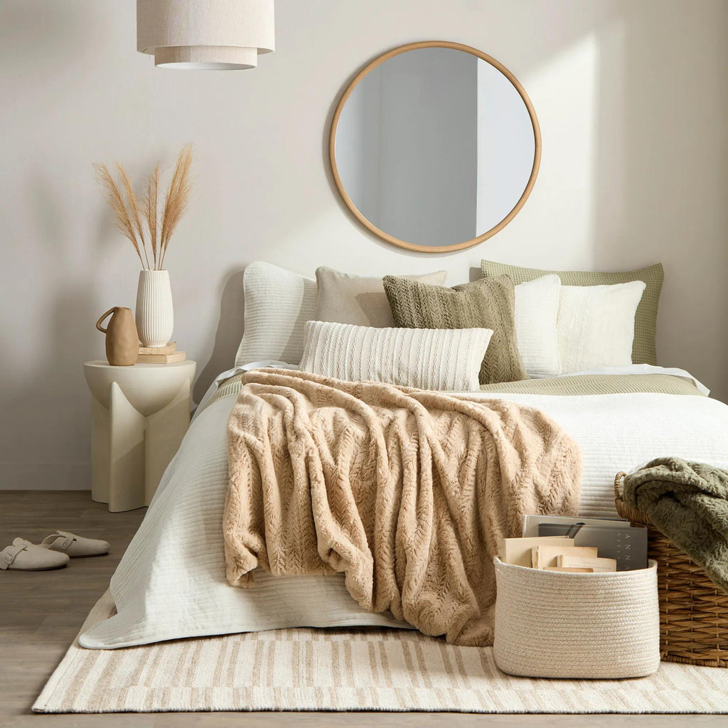 Off White Ellyn Faux Fur Throw