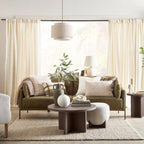 Fabric and Wood Ottoman