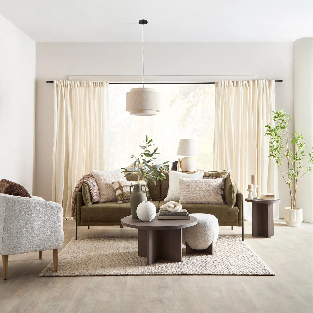 Fabric and Wood Ottoman