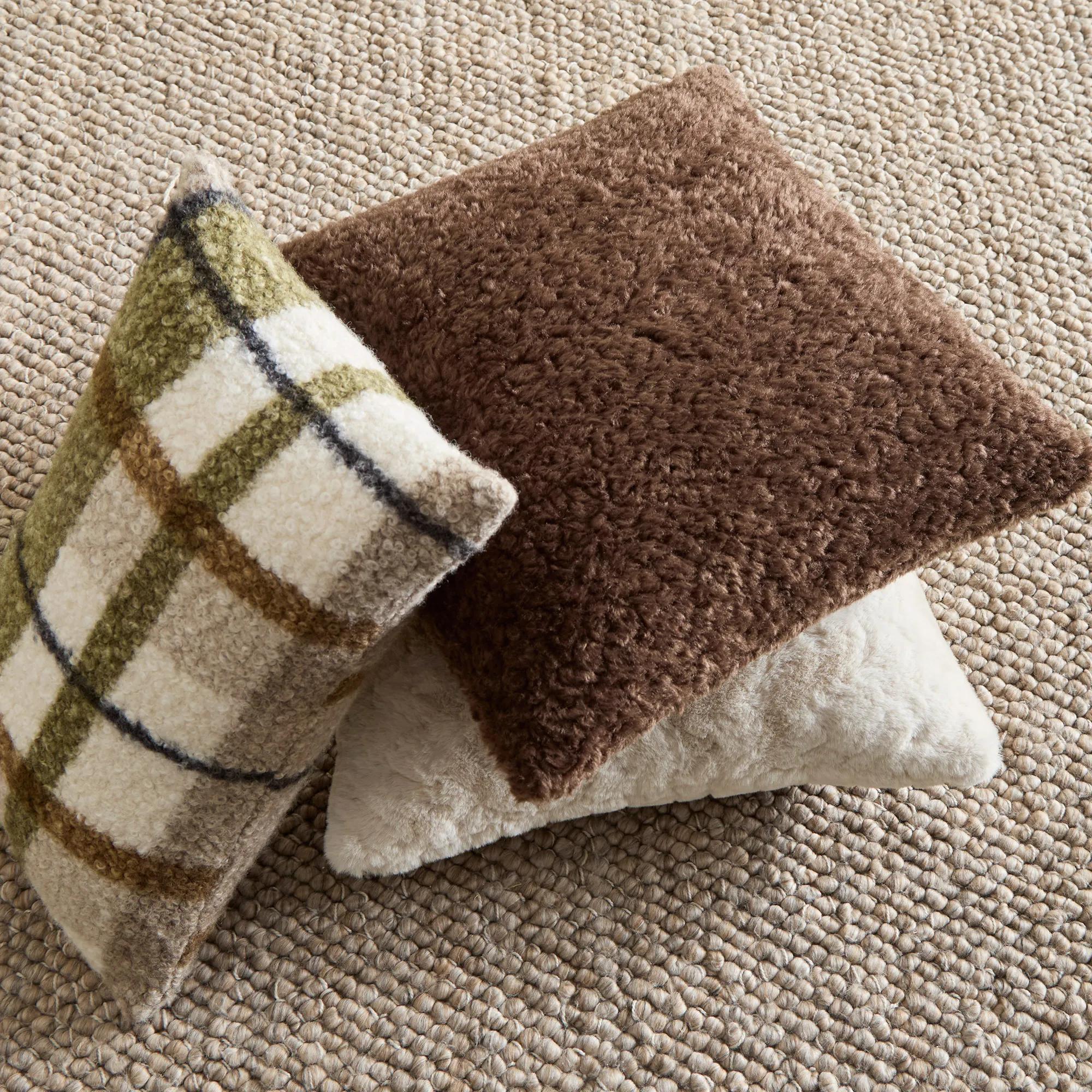 Off White Sheep Faux Fur Throw Pillow