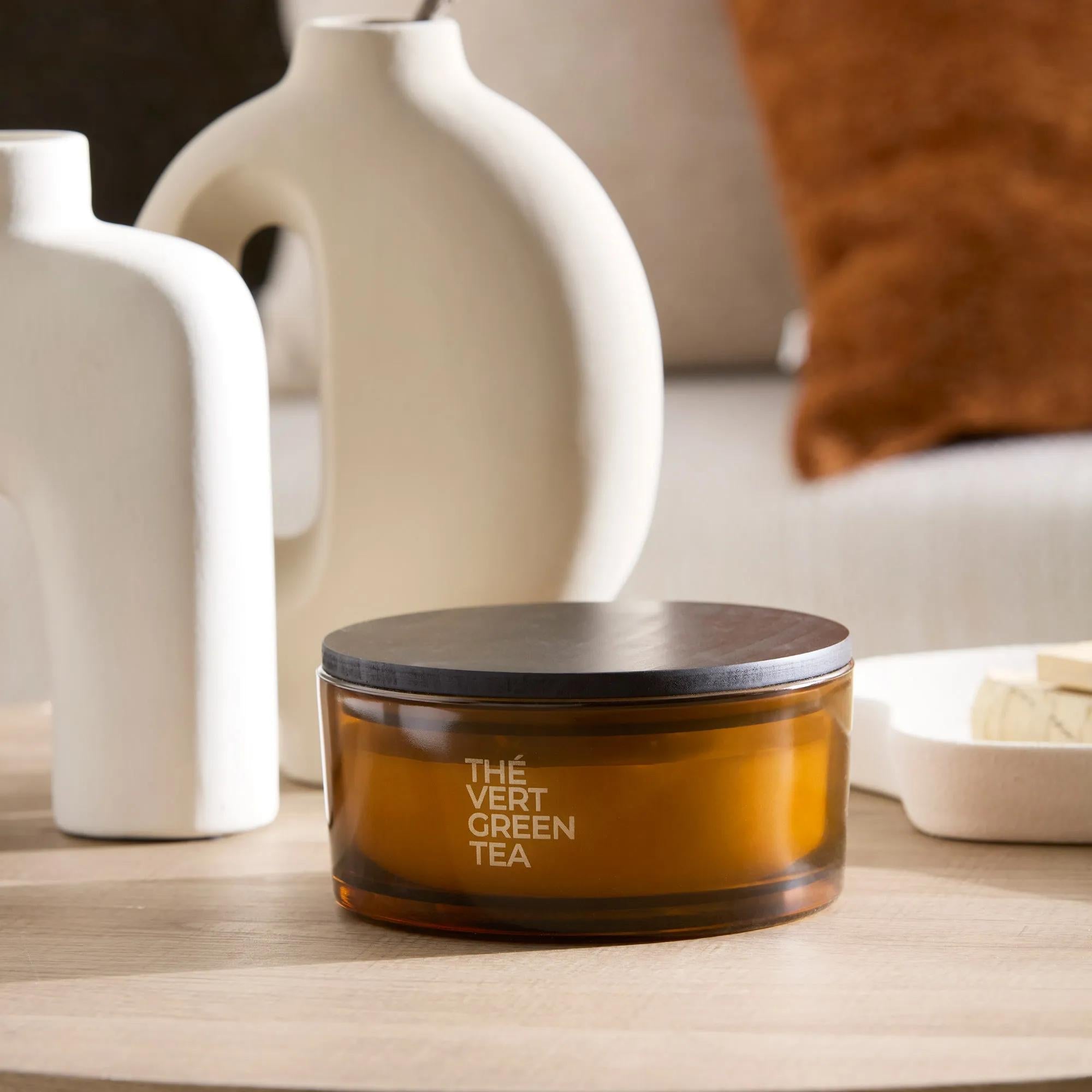 Bouclair Green Tea Candle with Wooden Lid