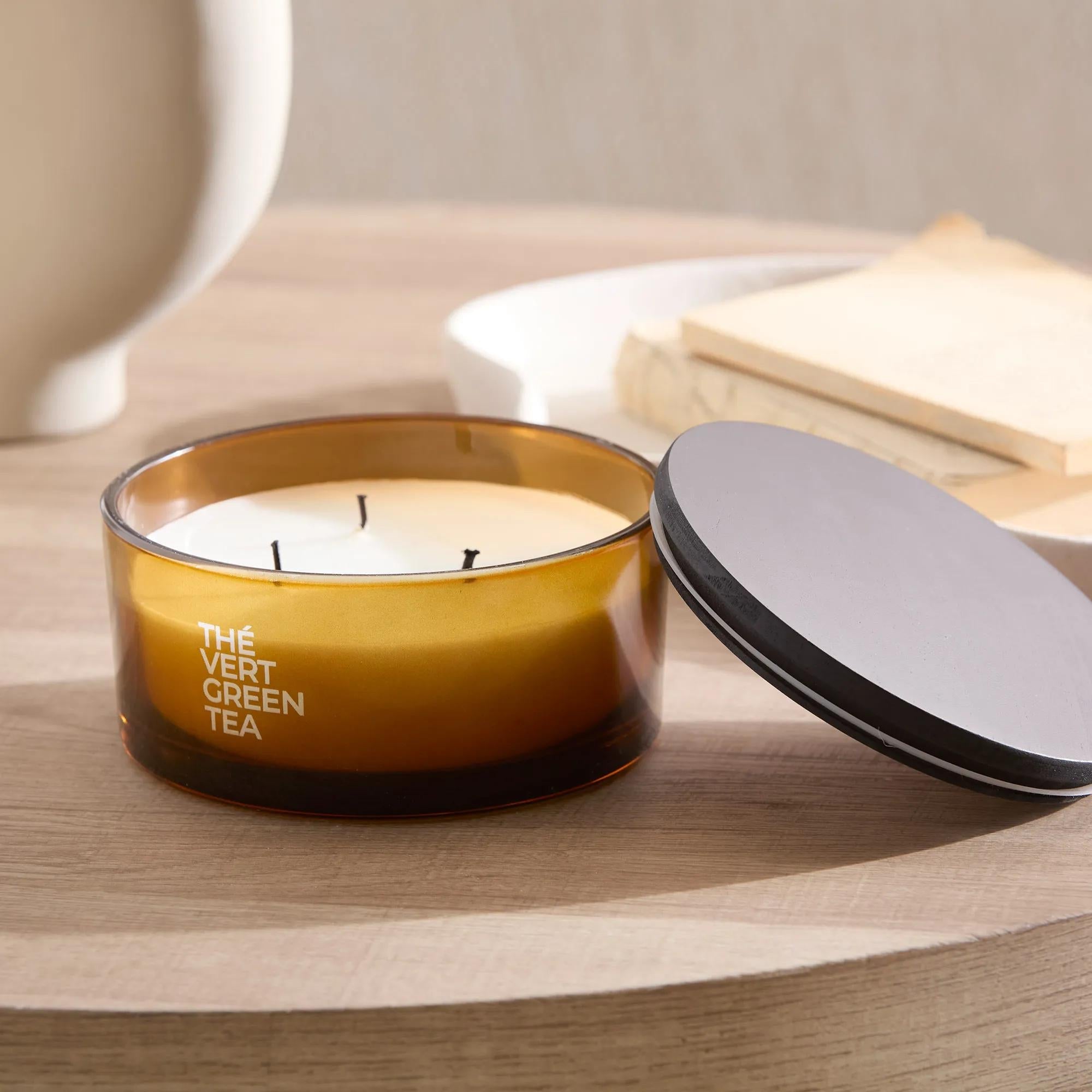 Bouclair Green Tea Candle with Wooden Lid