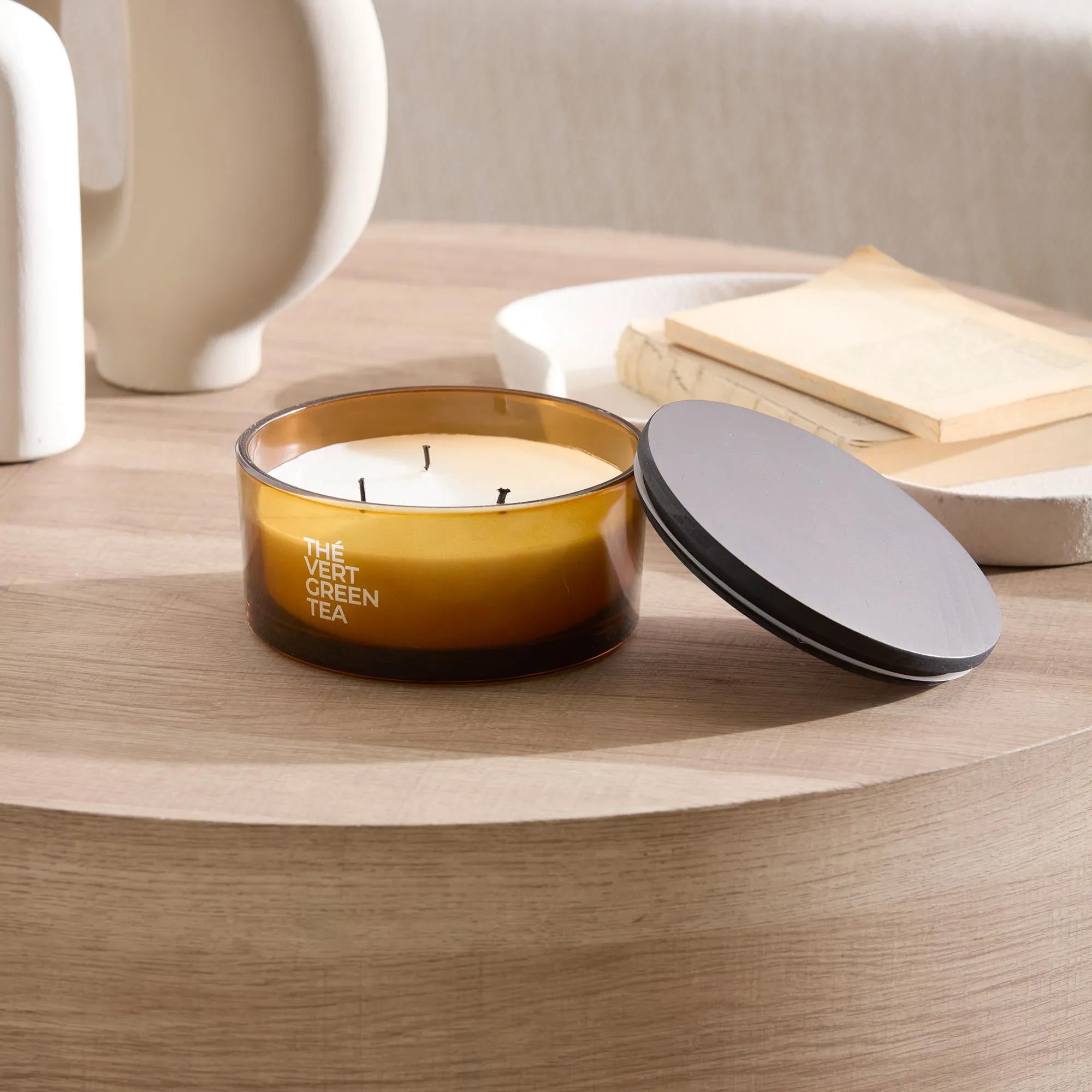 Bouclair Green Tea Candle with Wooden Lid