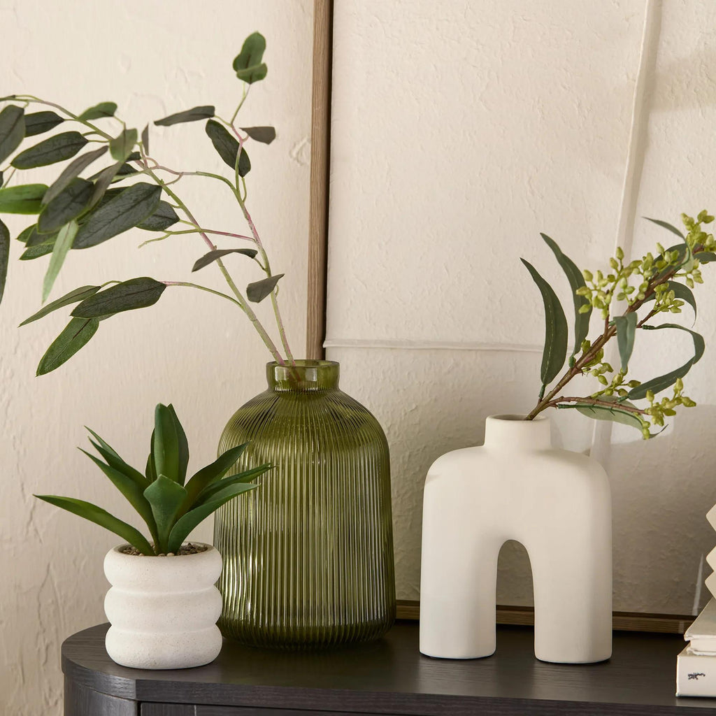 Green Ribbed Glass Table Vase