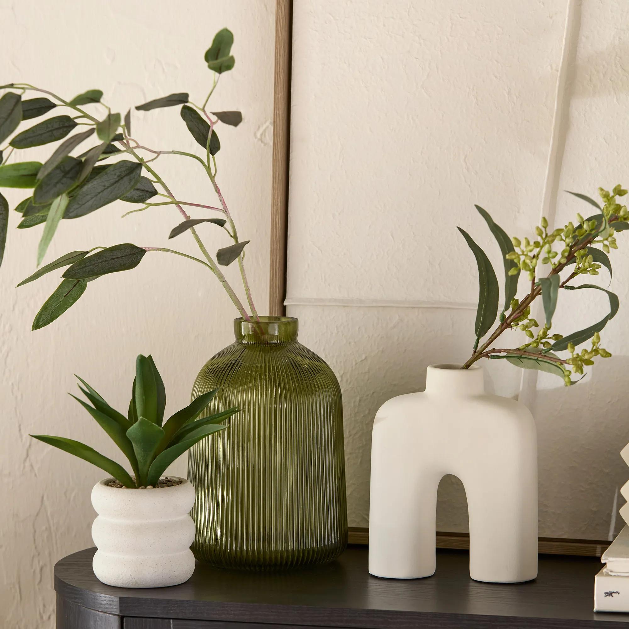 Green Ribbed Glass Table Vase