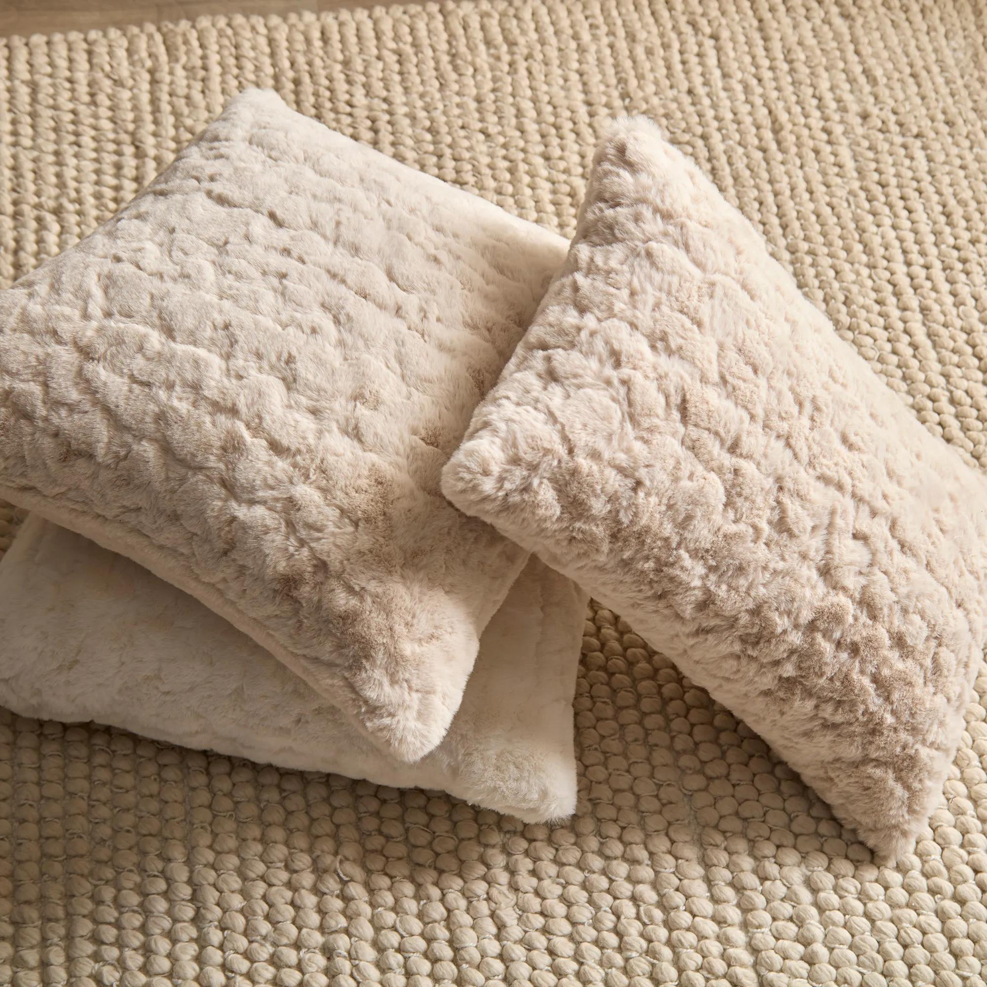 Light Beige Sheep Faux Fur Decorative Lumbar Pillow