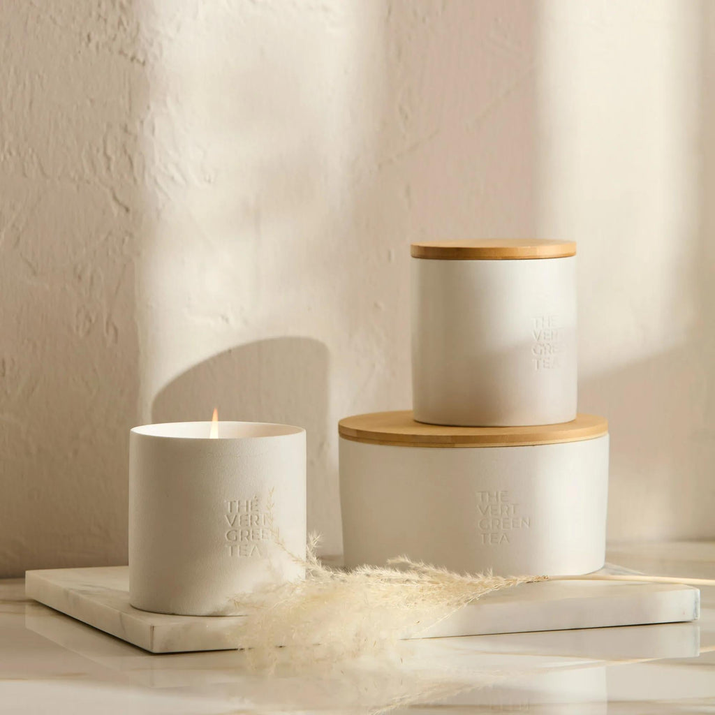 Bouclair Green Tea Candle with Wooden Lid