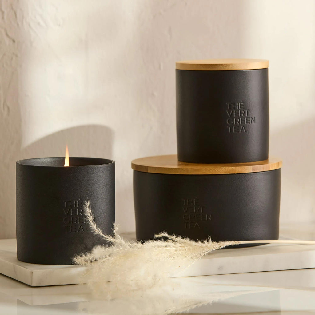 Bouclair Green Tea Candle with Wooden Lid