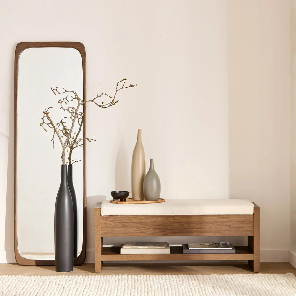 Fabric and Wood Bench