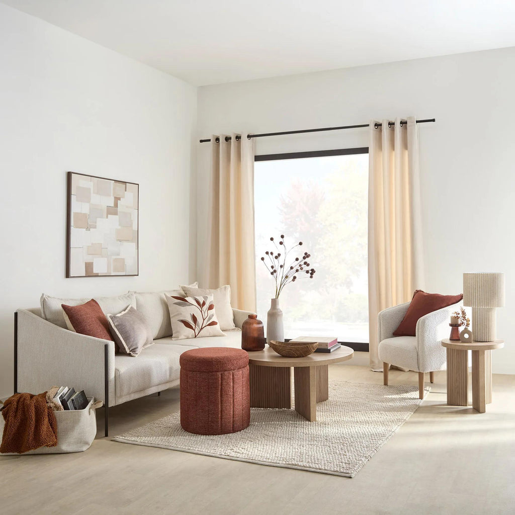 Oatmeal Fabric Sofa with Black Metal Legs