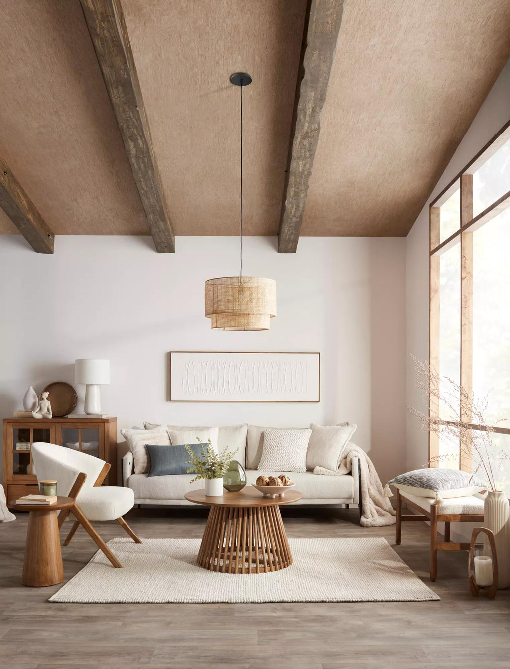 Wood & Rattan Ceiling Lamp