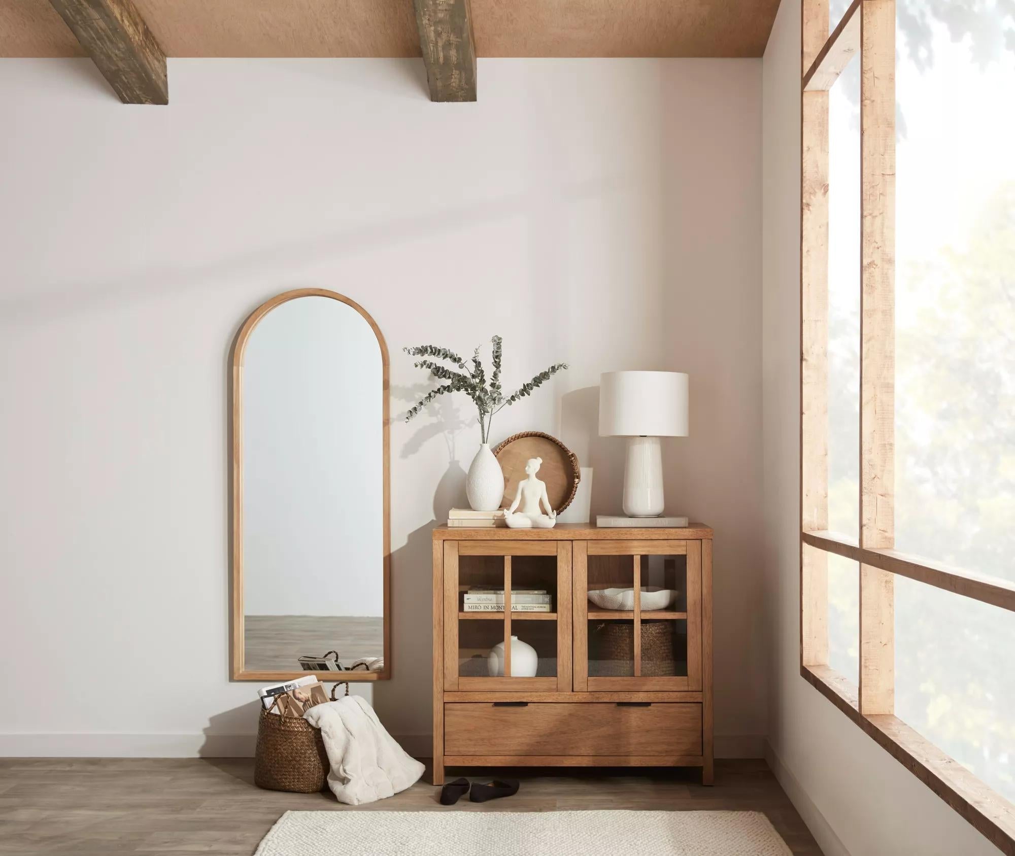 Full-Size Mirror with Wooden Arched Frame