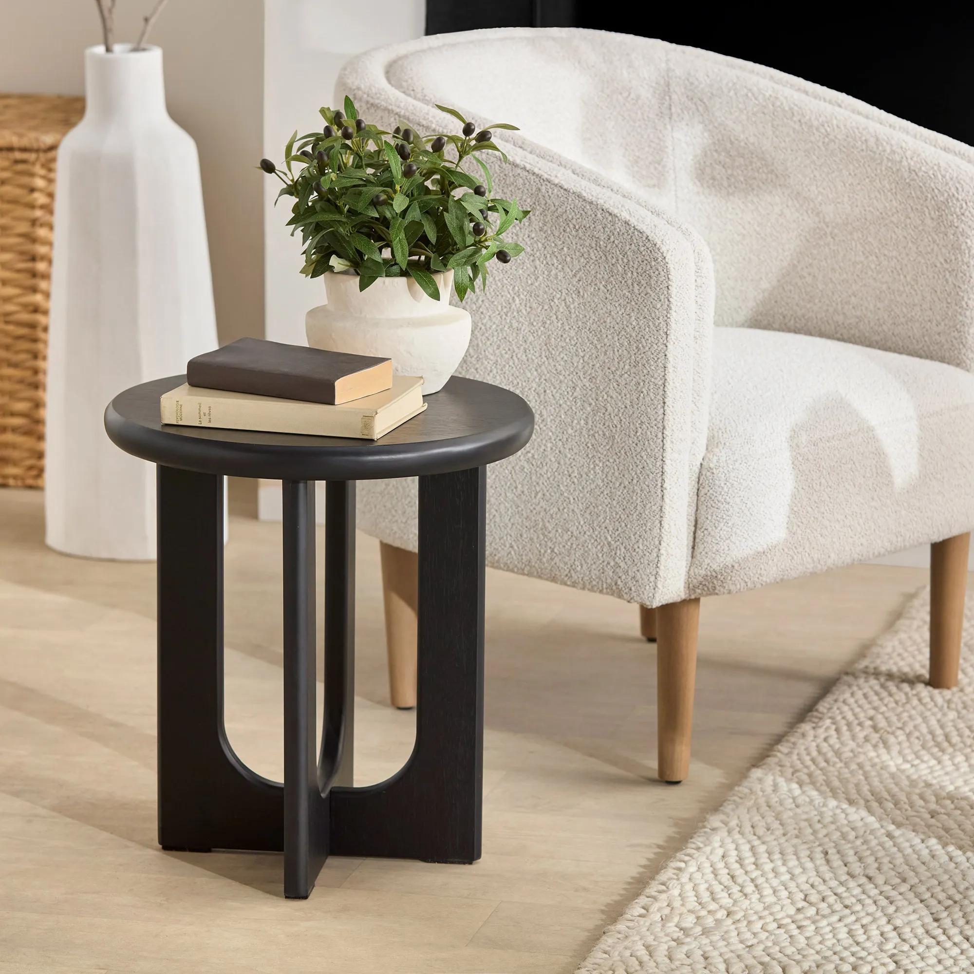 Fabric and wood accent chair