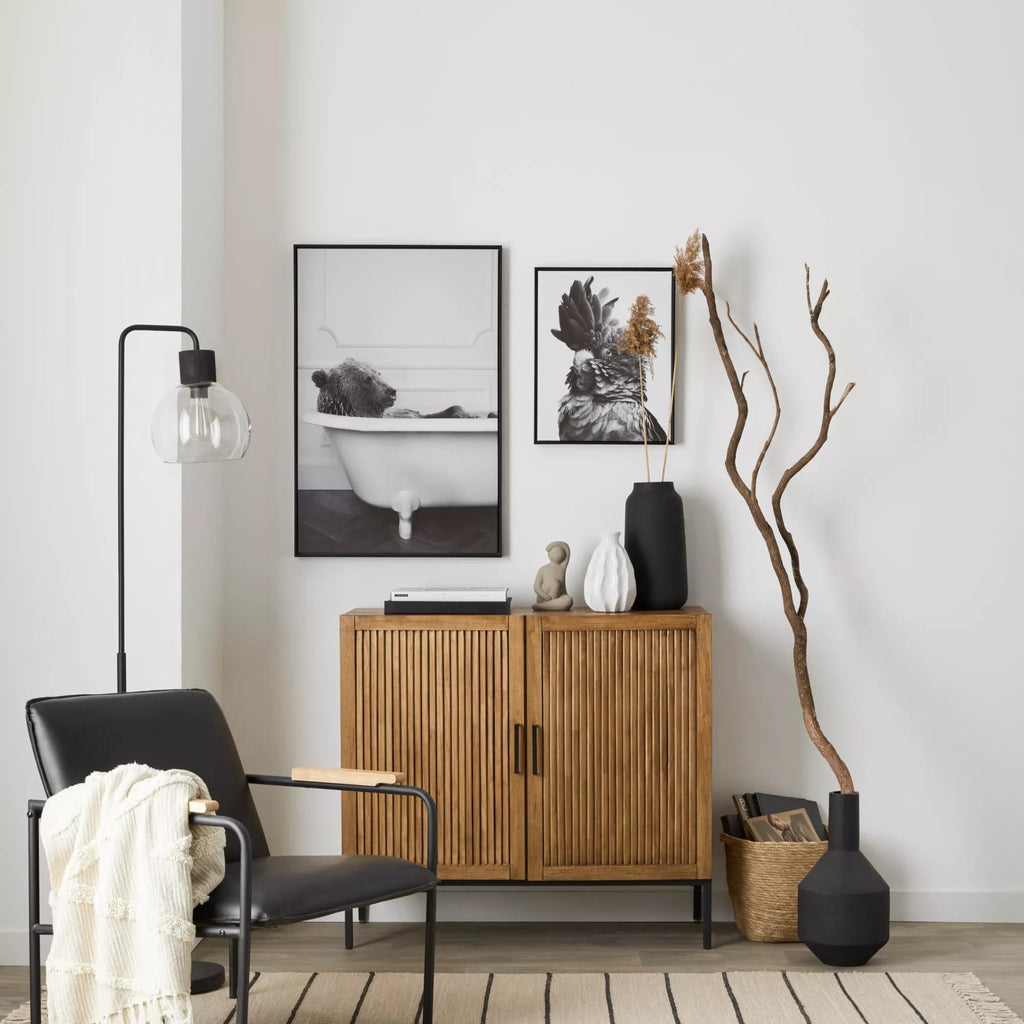 Slatted 2-Door Dark Wood Buffet