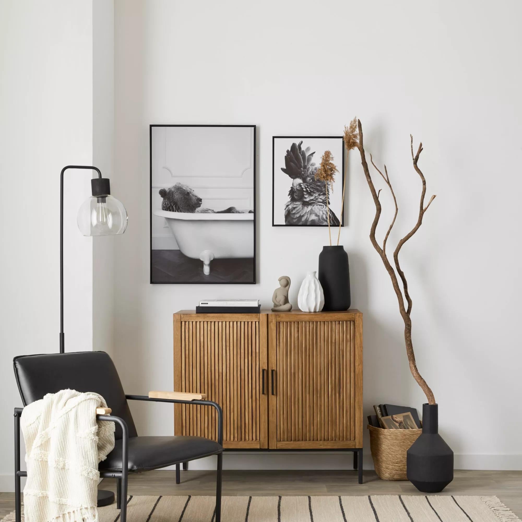 Slatted 2-Door Dark Wood Buffet