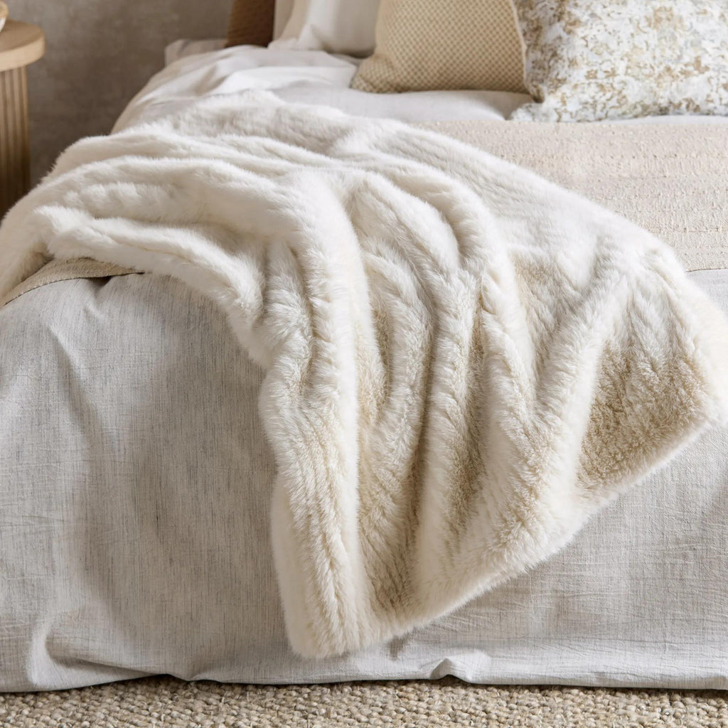 Off White Maddox Faux Fur Throw