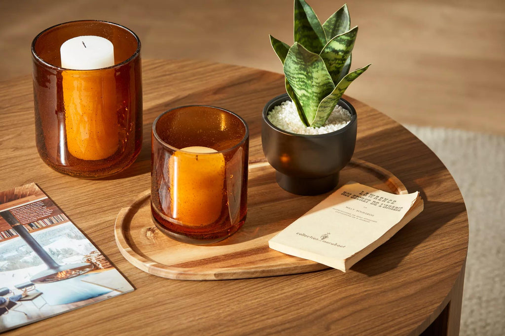 Glass Amber Candle Holder