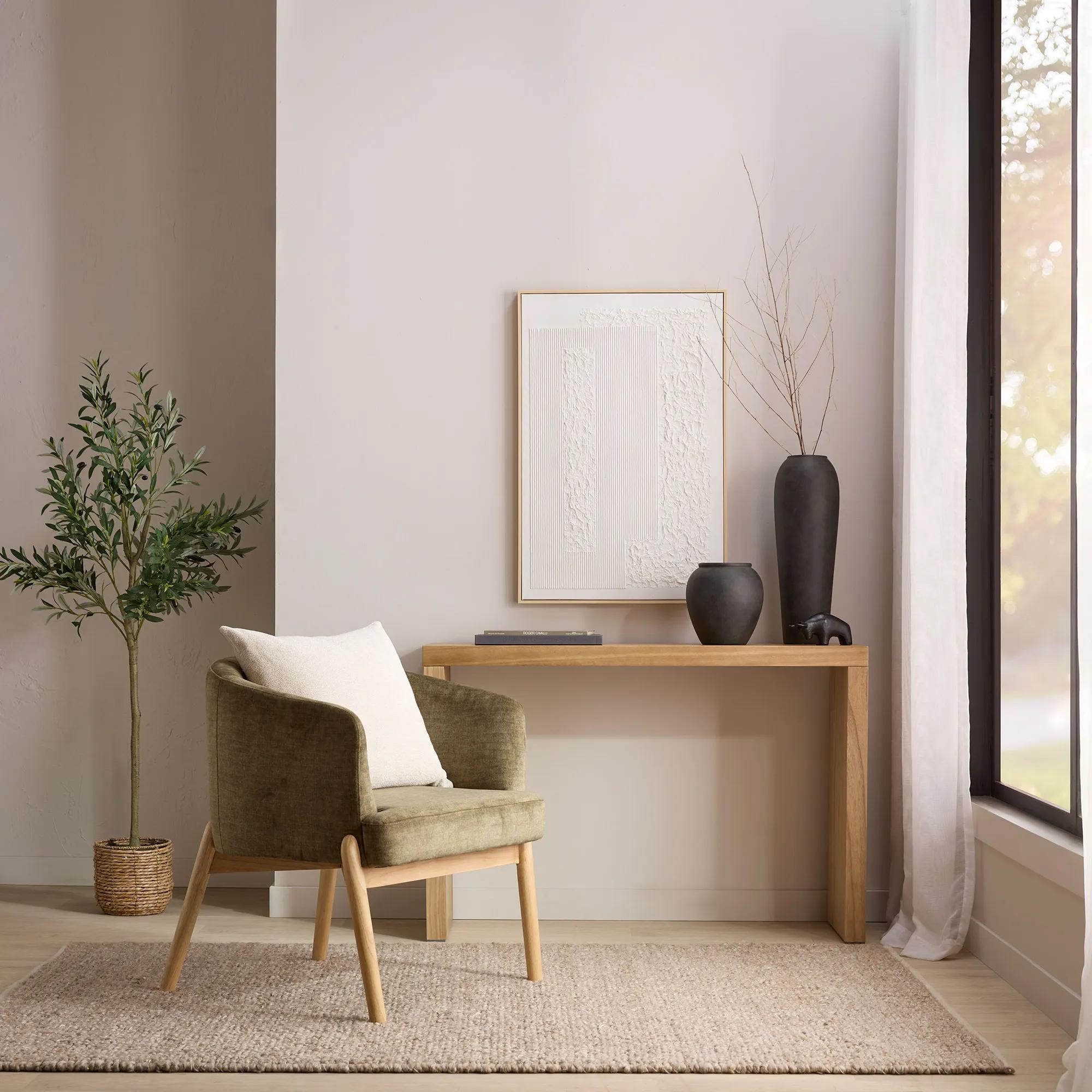 Fabric and Wood Accent Chair