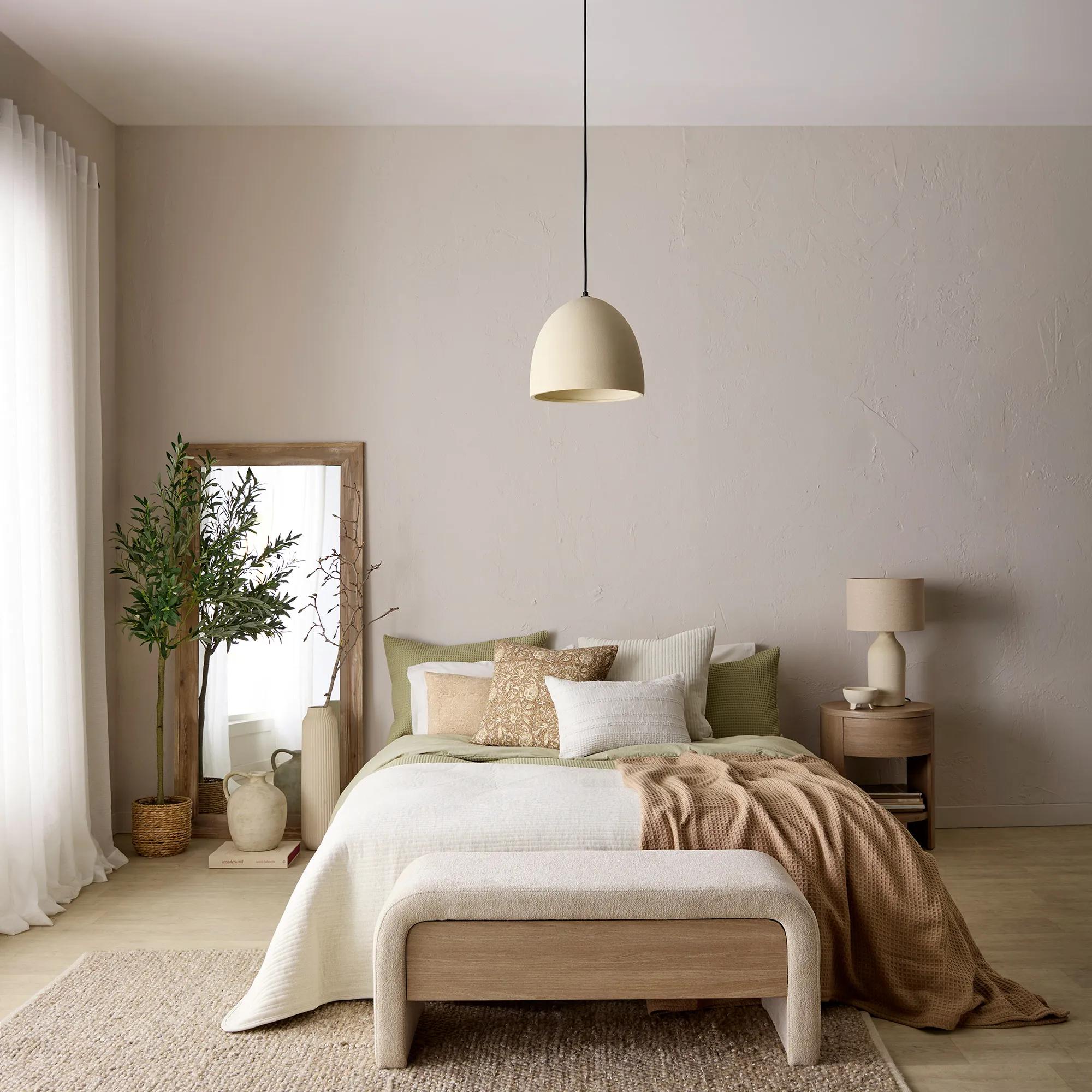 Fabric and Wood Bench with Storage