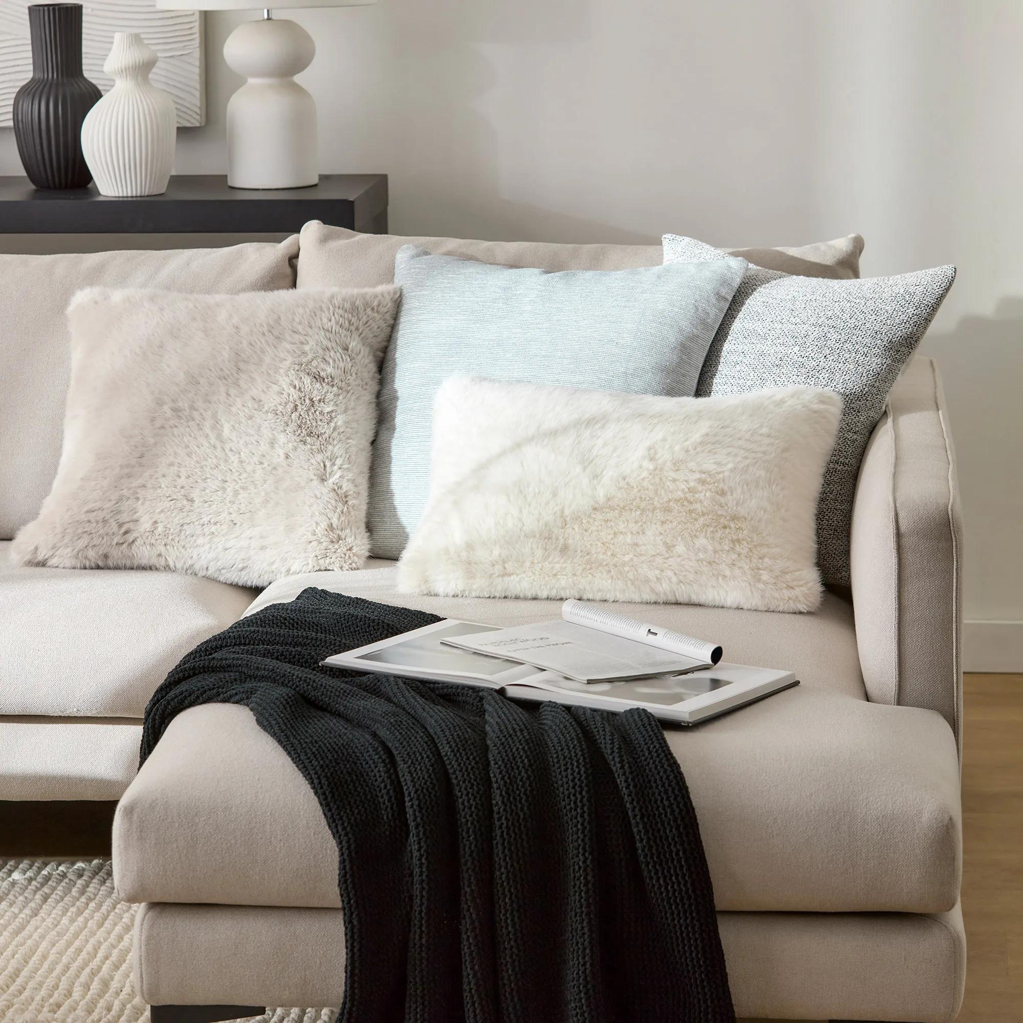 Off White Maddox Faux Fur Decorative Lumbar Pillow