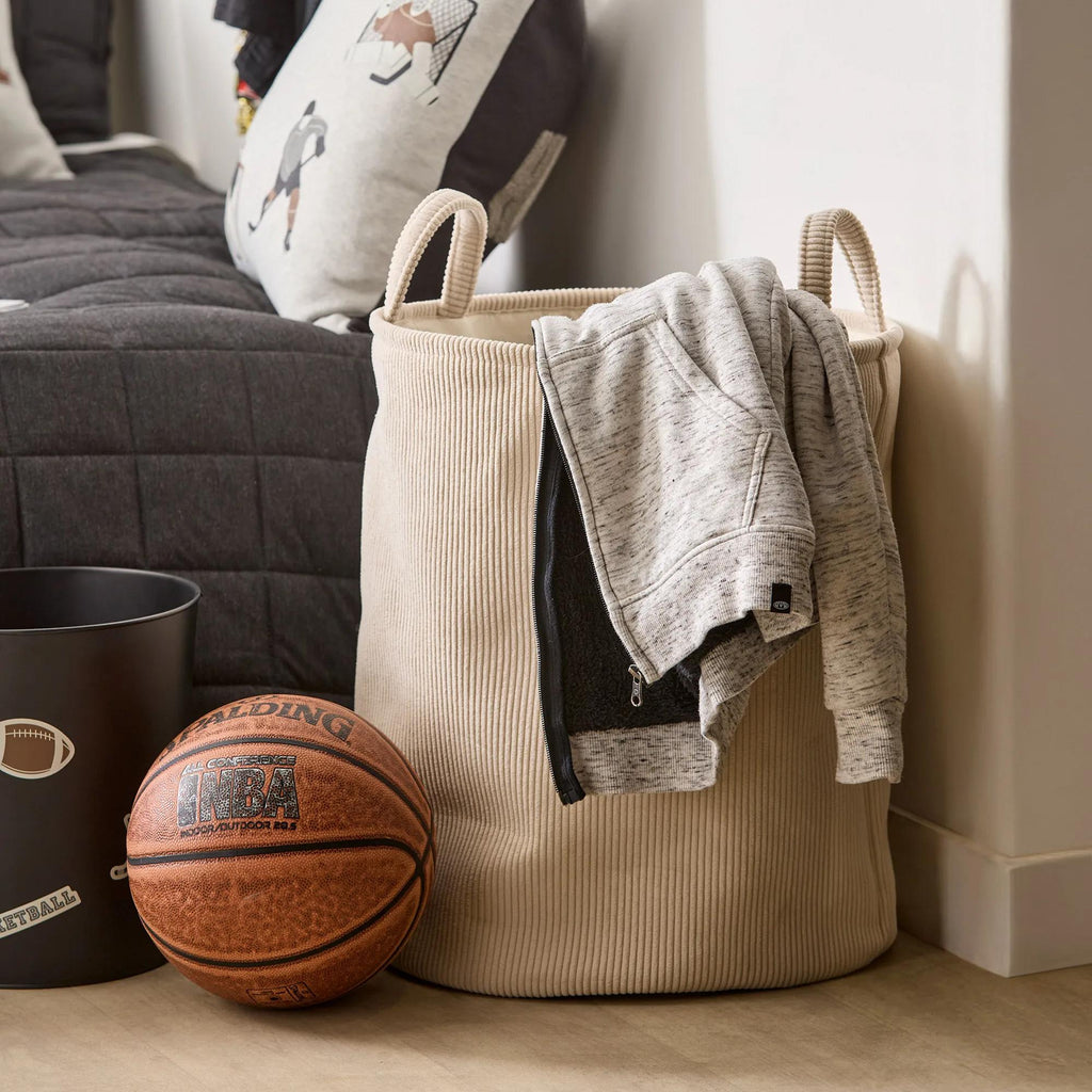 Beige Corduroy Hamper