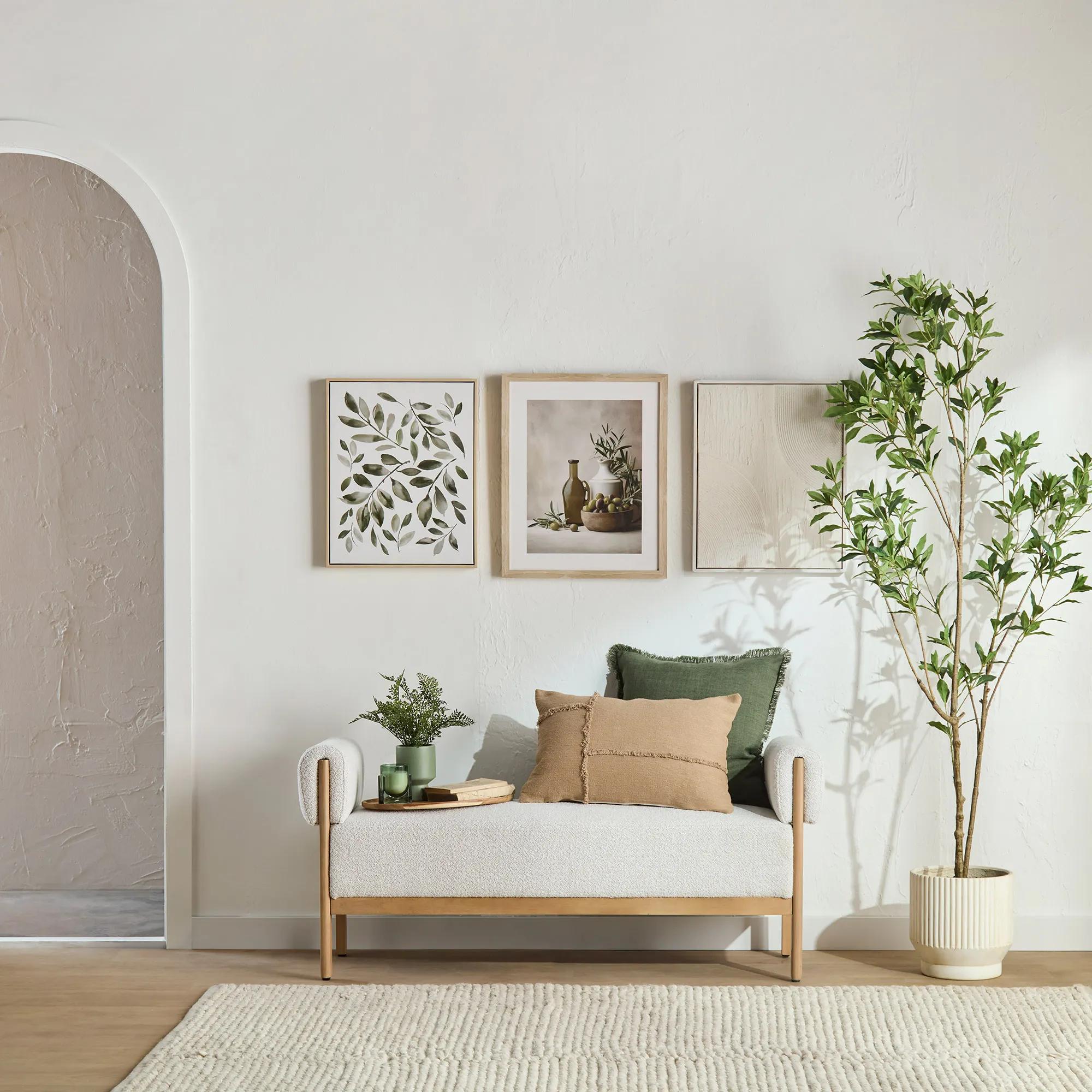 Fabric and Wood Bench