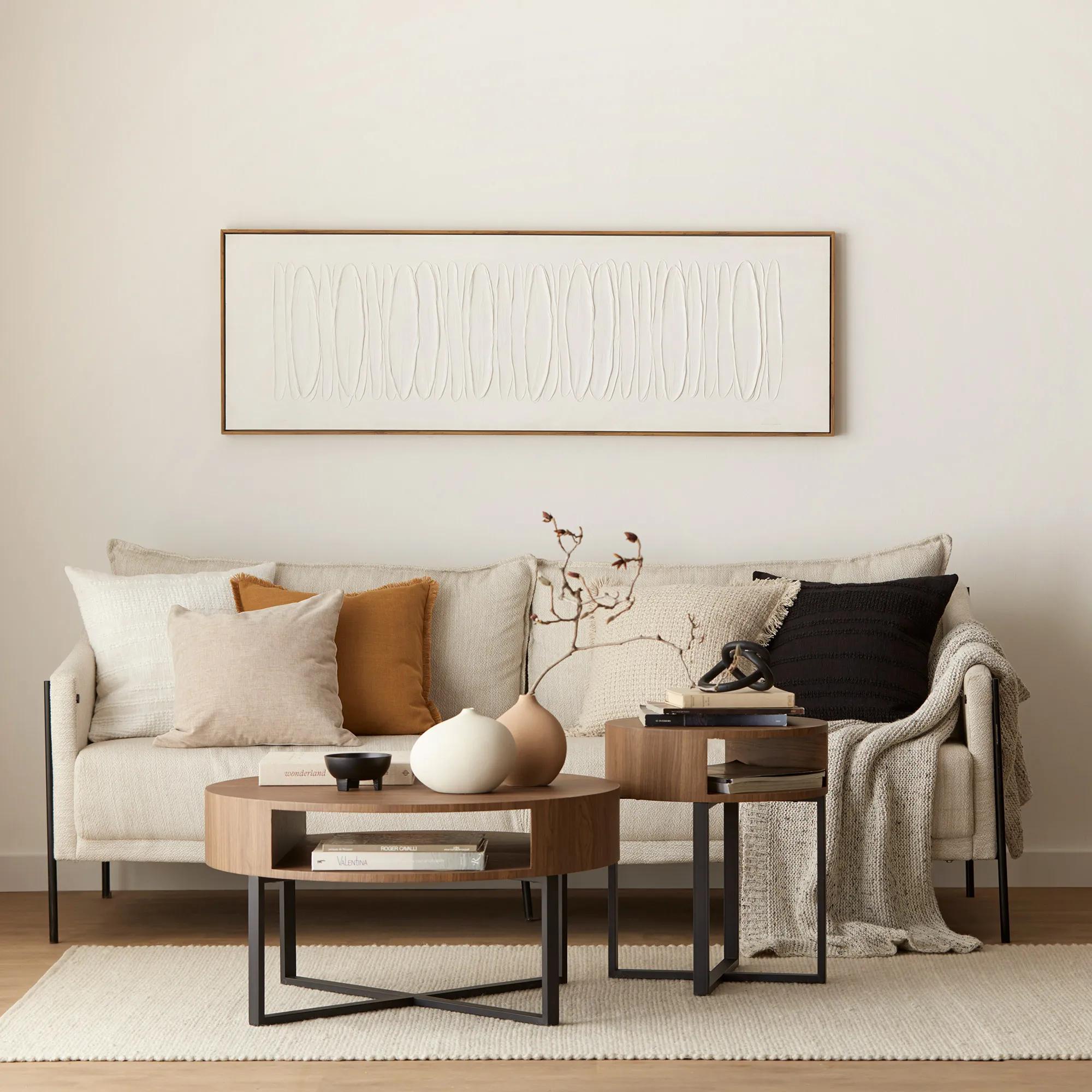 Metal and Walnut Veneer Round Coffee Table