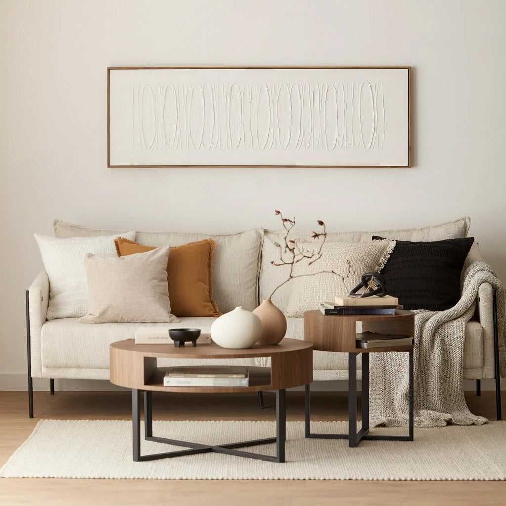 Oatmeal Fabric Sofa with Black Metal Legs